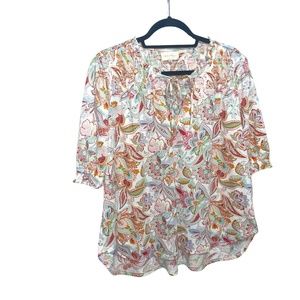 Melloday Women's Boho Floral Gauzy 3/4 Sleeve Blouse Sz L